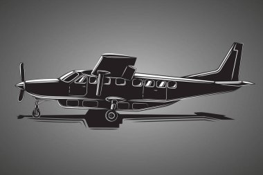 Küçük uçak vektör çizim. Büyük tek motorlu pervaneli yolcu uçağı.