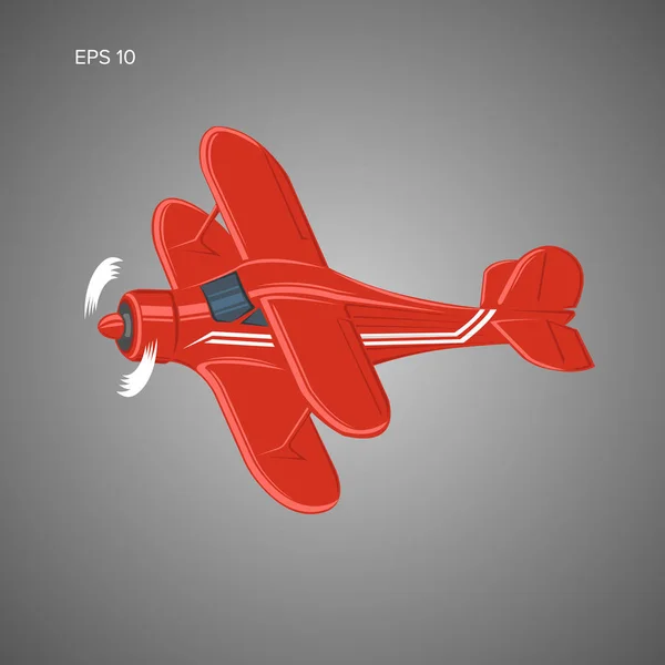 Ilustración de pequeño vector plano. Avión biplano monomotor propulsado . — Vector de stock