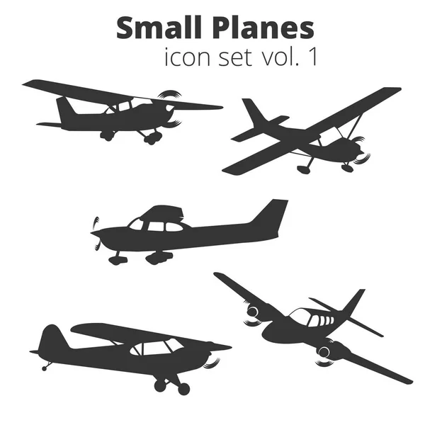Small planes vector illustration set. Single engine propelled passenger aircraft. — Stock Vector