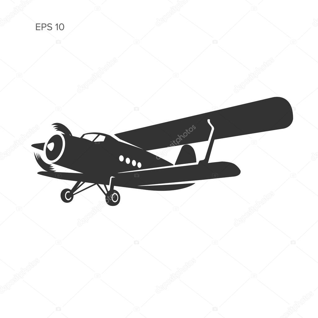 Old retro vintage piston engine biplane airliner. Vector illustration. Icon