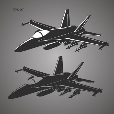 Jet avcı uçağı vektör çizim. Askeri uçak. Uçak gemisi tabanlı.