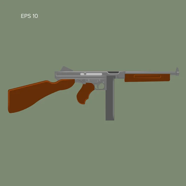 Vintage retro Amerikaanse sub machine gun vectorillustratie. Oude beroemde gangster bewapening. — Stockvector