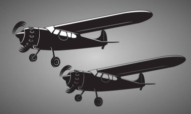 Vintage küçük uçak vektör çizim. Tek motor tahrikli uçak simgesi.