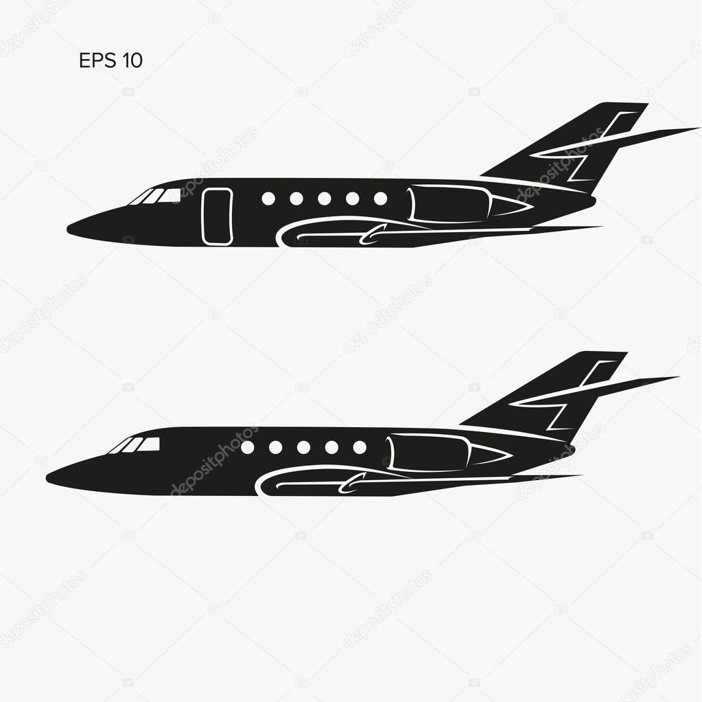 Private jet vector icon. Business jet illustration. Luxury twin engine plane