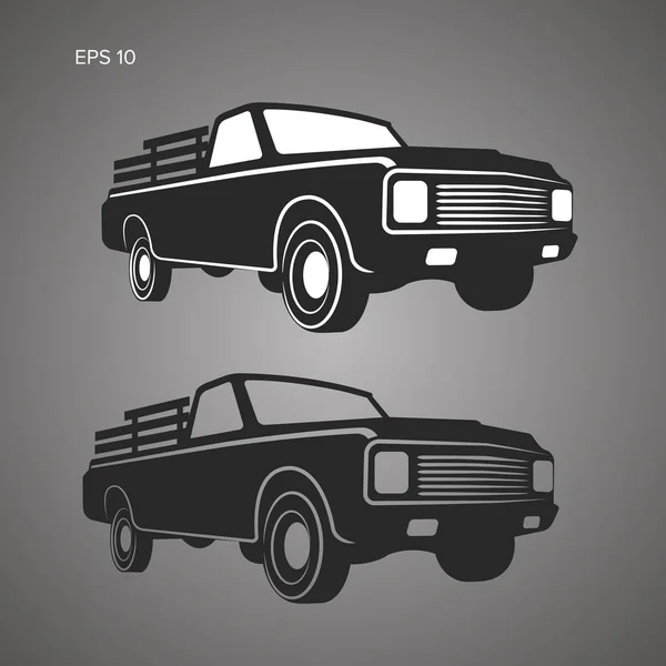 Vintage pick-up truck vector illustratie. Oldschool Amerikaanse auto icoon — Stockvector