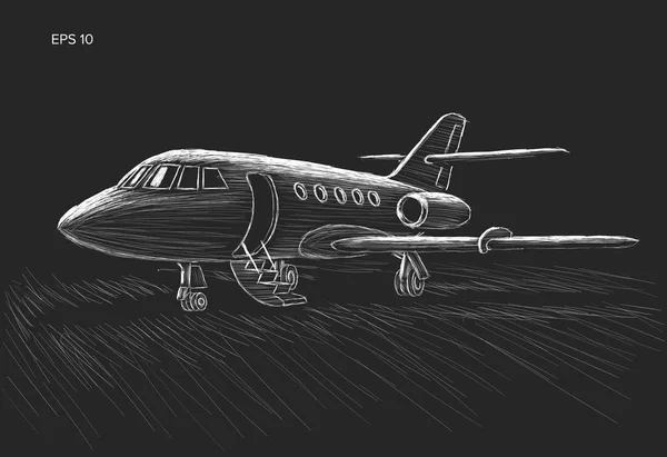 Jet privado vector dibujado a mano boceto. Negocios jet ilustración tiza estilo . — Archivo Imágenes Vectoriales