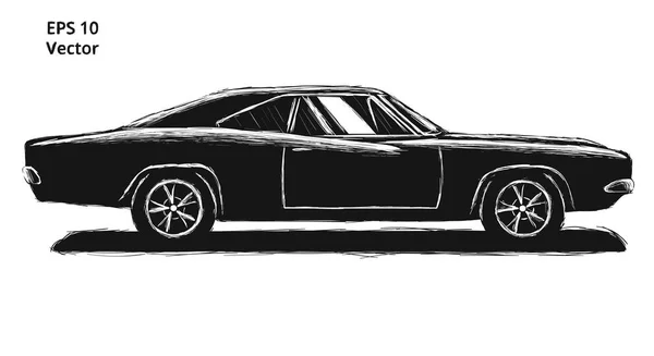 Klasszikus amerikai muscle car vektoros illusztráció. Kézzel rajzolt szabadkézi stílusú rajz — Stock Vector