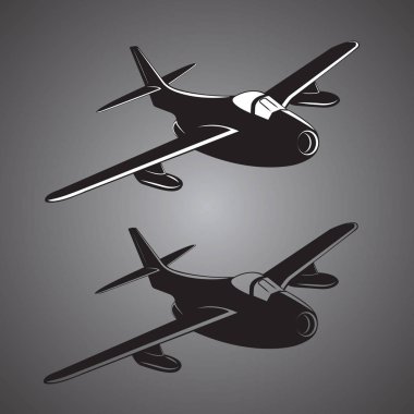Vintage jet avcı uçağı vektör çizim. Eski avcı uçağı.