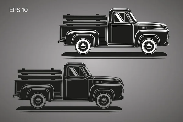 Ilustração retro velha do vetor do pickup do caminhão. Veículo de transporte vintage —  Vetores de Stock