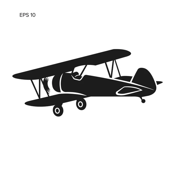 Icono de vector plano biplano retro. Avión de motor de pistón Vintage — Vector de stock