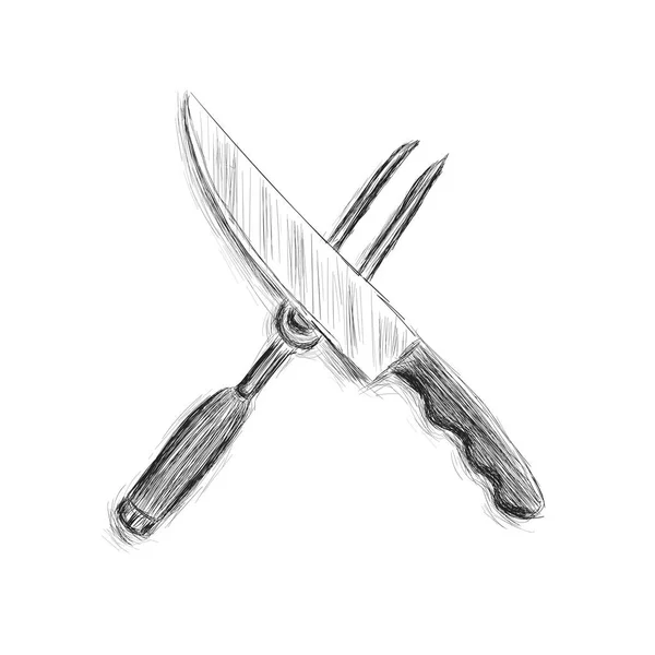 Набросок вилки и ножа ручной работы. Векторный рисунок — стоковый вектор