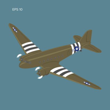 Old vintage piston engine airliner. Legendary retro aircraft vector illustration. clipart