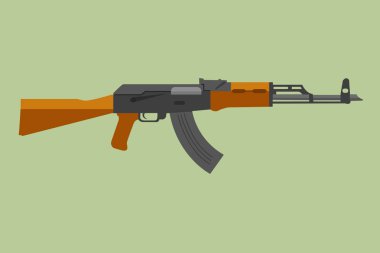 Efsanevi Sovyet assault tüfeği vektör çizim. AK-47 Hat sanatı. Savaş makineli tüfek