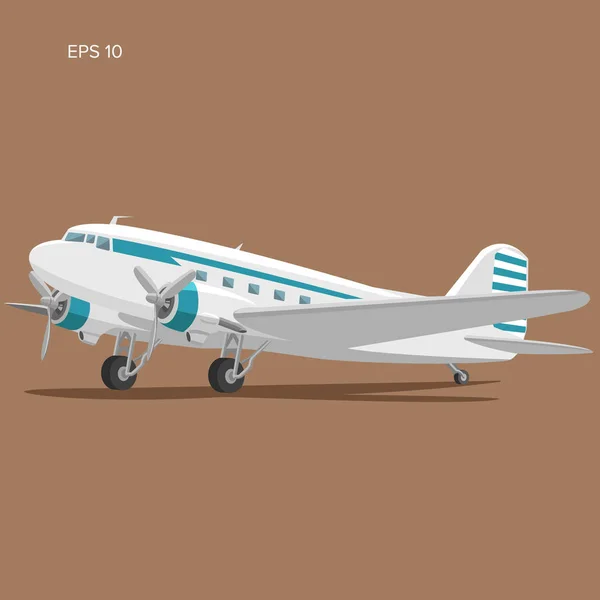 Eski vintage Pistonlu Motor uçağı. Düz tasarım uçak vektör çizim — Stok Vektör