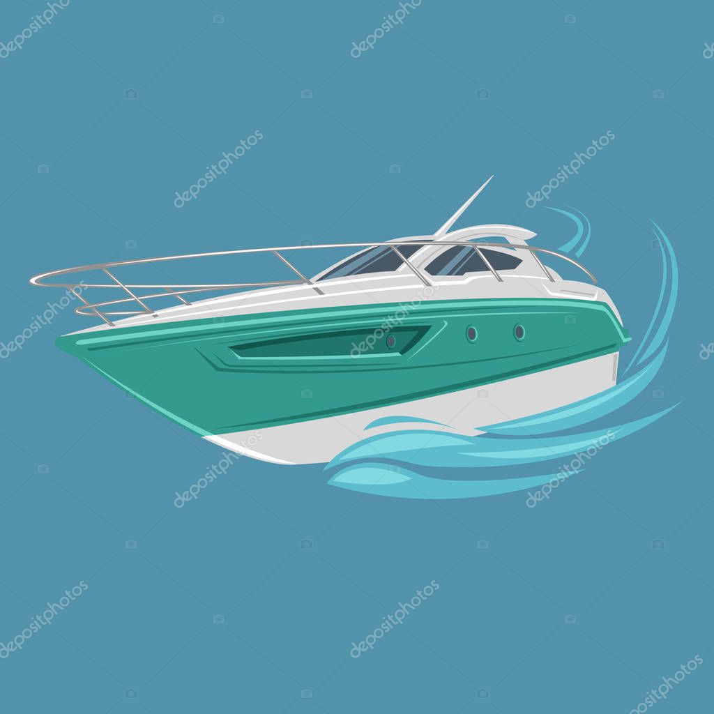 Small yacht isolated illustration. Luxury boat vector. Streamline vessel.