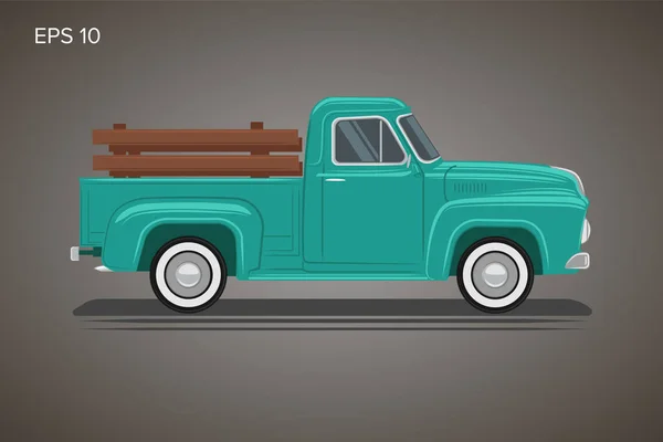 Oude retro pick-up truck vector illustratie. Vintage transportvoertuig — Stockvector