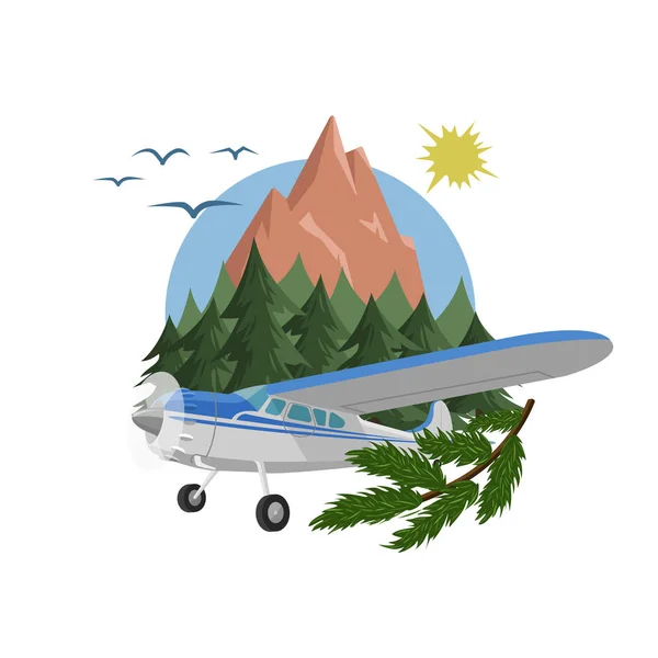 山空撮ベクトル イラスト。小型飛行機デザイン山の風景 — ストックベクタ