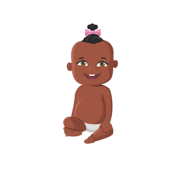 Ilustração vetor bebê Africano. Bonito todler sentado em fralda —  Vetores de Stock