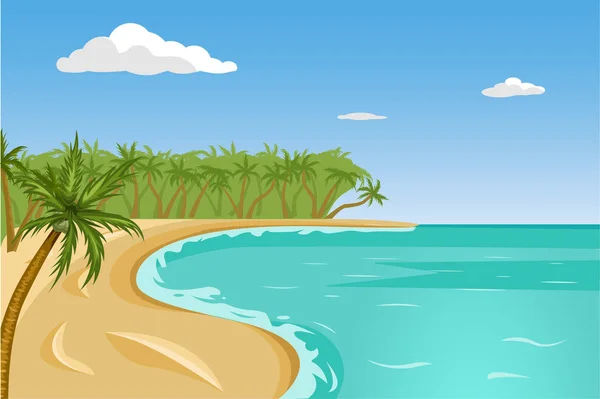 Ilustração do vetor de praia tropical. Fotos da paisagem marinha de verão — Vetor de Stock