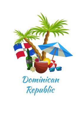 Dominik cumhuriyeti tatil vektör illüstrasyon. Plaj tatili tasarımı