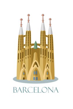 Barcelona vektör illüstrasyon Sagrada familia. Ünlü Katalonya Katedrali.