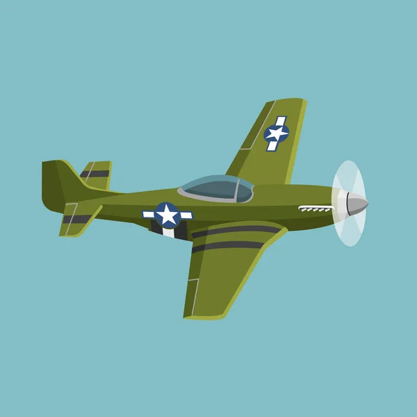 Legendás második világháborús amerikai vadászgépek. Egydugattyús motor háborús gép vektor illusztráció — Stock Vector