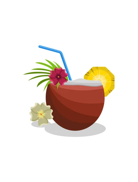 Pina Colada Vektorillustration. erfrischender Cocktail in Kokosnuss — Stockvektor