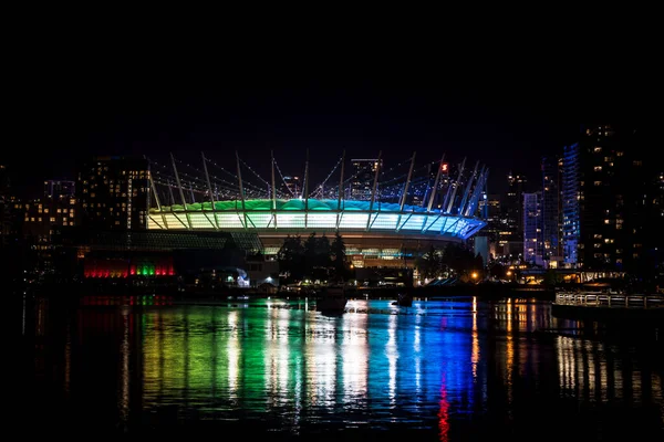 Vancouver Canada Julho 2018 Place Stadium Noite Com Luzes Coloridas — Fotografia de Stock