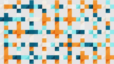 Üç boyutlu sanat animasyonu. Farklı renkte küpler artı işaretini oluşturur ve dönüşler yaparak canlandırılır. Küpün her bir tarafı renk paletinde farklı bir renge sahiptir..