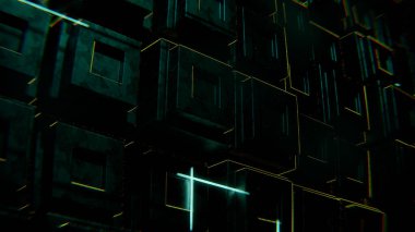 3D Render, muhteşem animasyon. Işıklı Futurisc manzara. Kavram dinamiği ve gerçeküstü