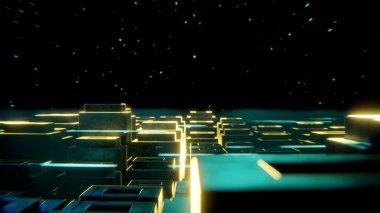 3D Eserleri Görselleştirin, Işıklı Muhteşem Animasyon Futurisc. Kavram dinamiği ve gerçeküstü