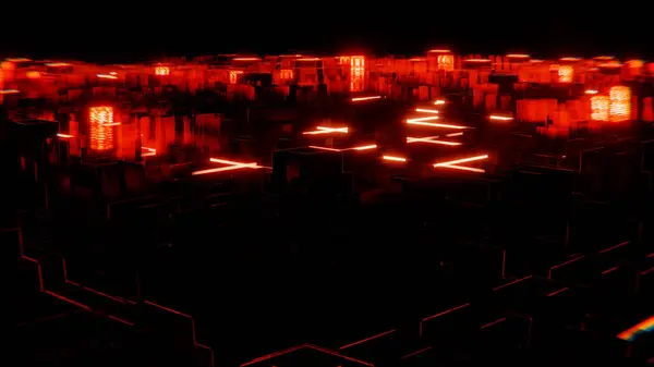 3D Render, muhteşem animasyon. Işıklı Futurisc manzara. Kavram dinamiği ve gerçeküstü