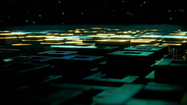 3D Render, muhteşem animasyon. Işıklı Futurisc manzara. Kavram dinamiği ve gerçeküstü