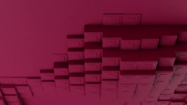 Geometrik küplerin 3 boyutlu canlandırması. Küpler yukarı ve aşağı hareket ederek büyüleyici bir arka plan yaratıyor. Parlak renk ve pürüzsüz animasyon 3D sanat eseri. 