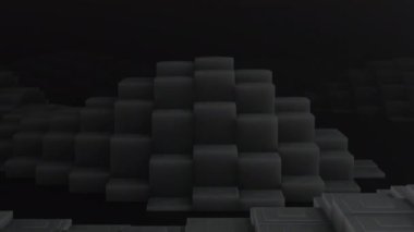 3D şekiller kusursuz bir video gibi hareket ediyor. Karanlık, pürüzsüz, hareketsiz karelerin arka planı. Küpler yukarı aşağı hareket eder ve büyüleyici bir zemin oluşturur. Parlak renk ve pürüzsüz animasyon 3D sanat. 4K Çözünürlüğü