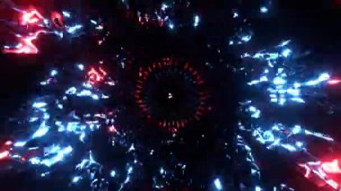 Destansı soyut ve psikedelik renkli fütüristik spiral tünel hareket döngüsünün 3D canlandırması, 4K çözünürlük