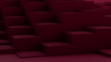 Geometrik küplerin 3 boyutlu canlandırması. Küpler yukarı ve aşağı hareket ederek büyüleyici bir arka plan yaratıyor. Parlak renk ve pürüzsüz animasyon 3D sanat eseri. 