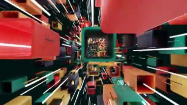 Döngülü uçan kare kutular, güzel renkler, 4K çözünürlük