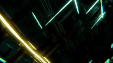 3D animasyon çizimi, neon ışıklarla siber manzara üzerinde uçmak. Yeni ve dinamik konsepte sahip 3D görseller, fütüristik ve fantastik atmosfer.