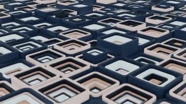 Üç boyutlu soyutlama. Soyut animasyon tatmin edici. Hareketli geometrik küpler. 4K kusursuz döngülü video. 3D şekiller kusursuz bir video gibi hareket ediyor. Küpler yukarı ve aşağı hareket ederek büyüleyici bir zemin oluşturur..