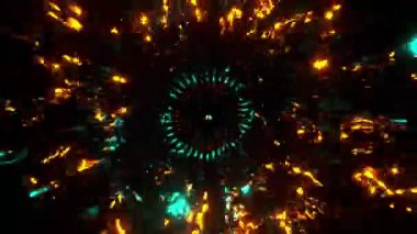 Destansı soyut ve psikedelik renkli fütüristik spiral tünel hareket döngüsünün 3D canlandırması, 4K çözünürlük