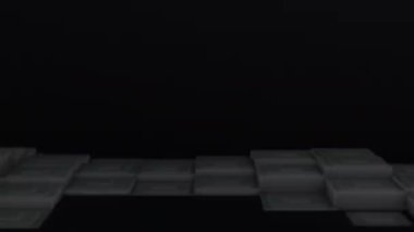 3D şekiller kusursuz bir video gibi hareket ediyor. Karanlık, pürüzsüz, hareketsiz karelerin arka planı. Küpler yukarı aşağı hareket eder ve büyüleyici bir zemin oluşturur. Parlak renk ve pürüzsüz animasyon 3D sanat. 4K Çözünürlüğü