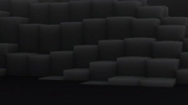 3D şekiller kusursuz bir video gibi hareket ediyor. Karanlık, pürüzsüz, hareketsiz karelerin arka planı. Küpler yukarı aşağı hareket eder ve büyüleyici bir zemin oluşturur. Parlak renk ve pürüzsüz animasyon 3D sanat. 4K Çözünürlüğü