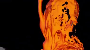 3D çizim, lav sıvısı şehvetli kadın siluetine dökülüyor, siyah arkaplan. 