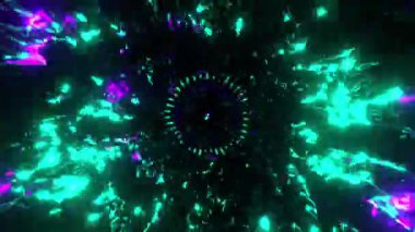 Destansı soyut ve psikedelik renkli fütüristik spiral tünel hareket döngüsünün 3D canlandırması, 4K çözünürlük