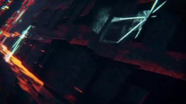 3 boyutlu görüntüleme. Küplü fütüristik manzara turuncu ışık Pleksus etkisi ve soğuk neon ışığı ile hareket animasyonu. 