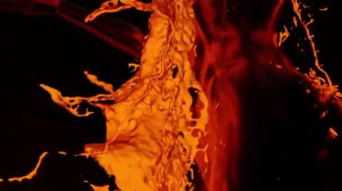 3D çizim, lav sıvısı şehvetli kadın siluetine dökülüyor, siyah arkaplan. 