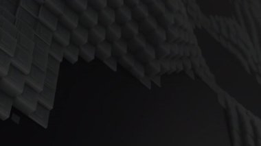 3D şekiller kusursuz bir video gibi hareket ediyor. Karanlık, pürüzsüz, hareketsiz karelerin arka planı. Küpler yukarı aşağı hareket eder ve büyüleyici bir zemin oluşturur. Parlak renk ve pürüzsüz animasyon 3D sanat. 4K Çözünürlüğü