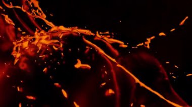 3D çizim, lav sıvısı şehvetli kadın siluetine dökülüyor, siyah arkaplan. 