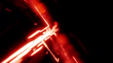 3 boyutlu görüntüleme. Küplü fütüristik manzara. Karanlıkta turuncu ışık ve soğuk neon ışıkları ile hareketli animasyon.